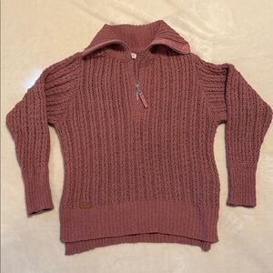 Simply Southern Pink Textured Half-Zip Sweater